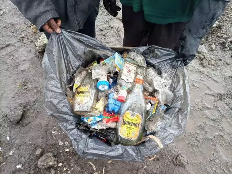 A close-up view of some of the rubbish our Green Porters collect on Kilimanjaro.