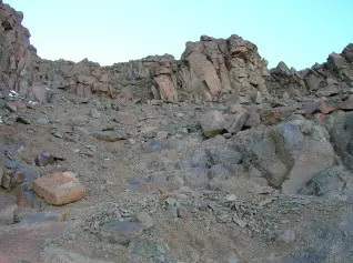 Loose rock field at the base of the Western Breach on Mount Kilimanjaro