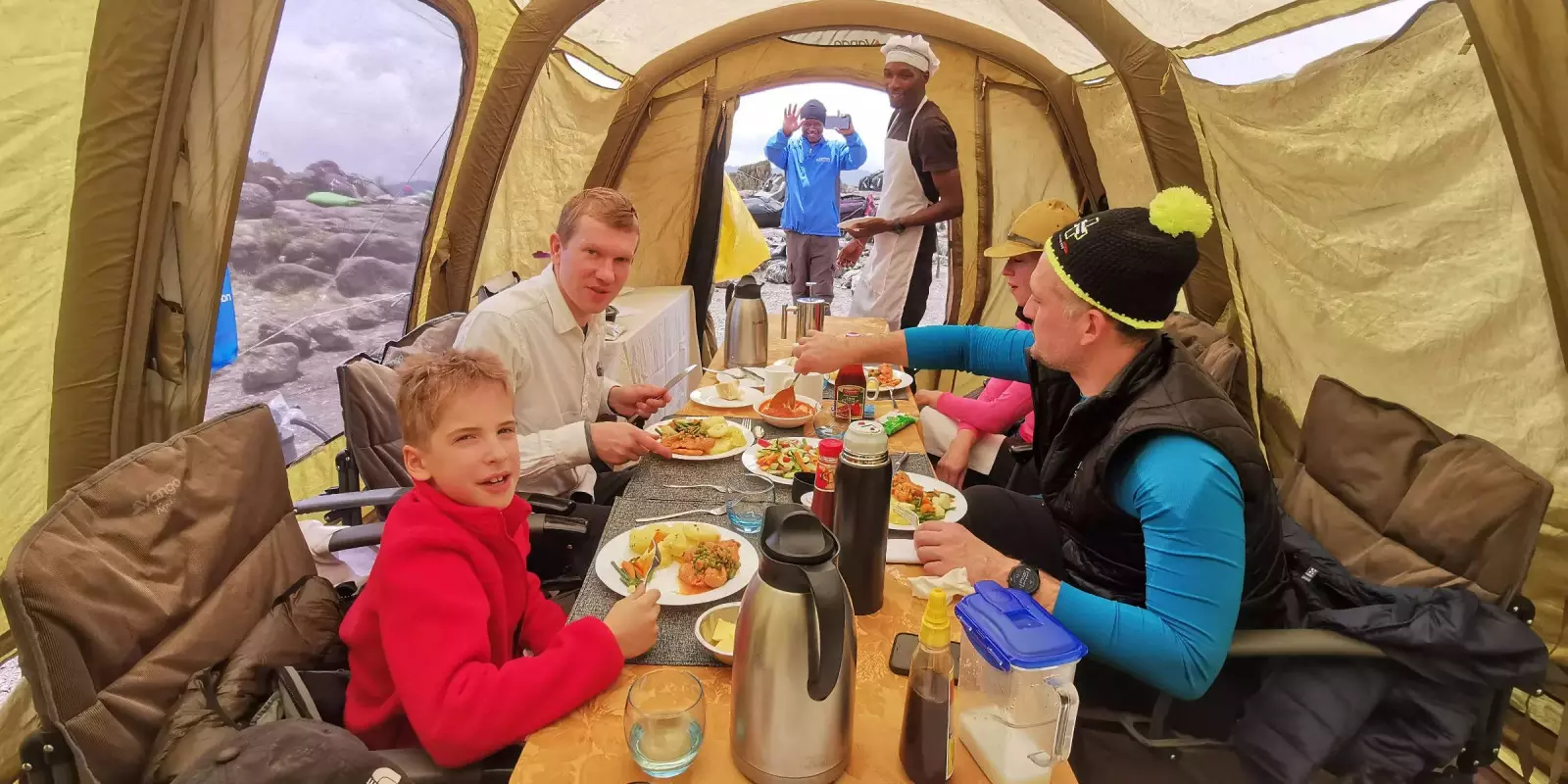 Exquisite cuisine in a dining tent on a Kilimanjaro