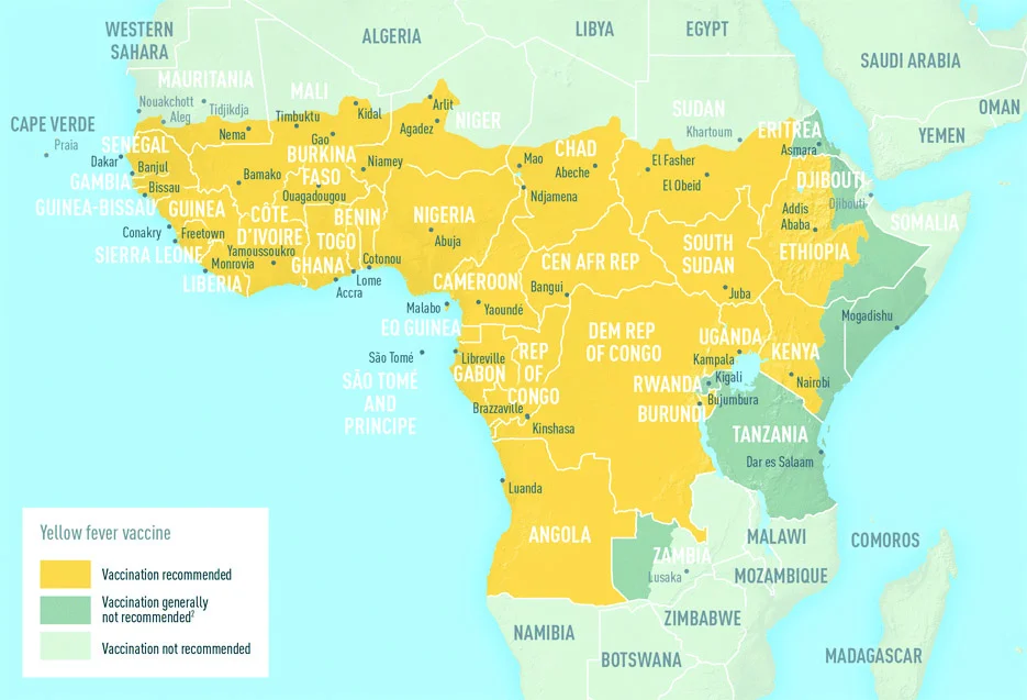 Yellow fever risk areas