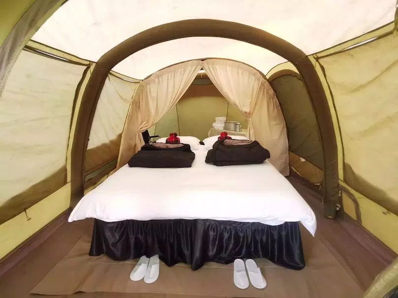 One of our VIP bedroom tents with en-suite bathroom, on Kilimanjaro